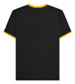 Lambretta Mens Smart Casual Retro SKA Ringer Logo Shirt, black t-shirt with yellow trim on collar and sleeves.