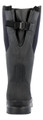 Muck Boots MUCK Chore XF Adjustable Womens Classic Stable Farm Wellington Wellies, front view of a black rubber knee-high waterproof boot with adjustable strap and buckle at the top, designed for stable and farm work.