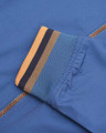 Lambretta Mens Classic Monkey MOD SKA Scooter Jacket, close-up of the sleeve with a beige, black, and blue striped elastic cuff and a copper zipper.