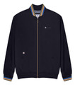Lambretta Mens Classic Monkey MOD SKA Scooter Jacket, navy blue bomber jacket with striped ribbed cuffs and collar, zipper front, and multiple pockets.