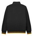 Lambretta Mens 1/4 Zip Logo Classic Pull Over Sweatshirt, black sweatshirt with yellow striped trim at the hem and cuffs, featuring a quarter zip neckline.