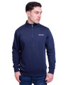 Lambretta Mens 1/4 Zip Pull Logo Classic Pull Over Sweatshirt, navy blue men's sweatshirt with a quarter-zip front and Lambretta logo embroidered on the chest.