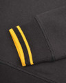 Lambretta Mens 1/4 Zip Pull Logo Classic Pull Over Sweatshirt, close-up of the black sweatshirt's sleeve with yellow and black striped ribbed cuff.