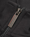 Lambretta Mens 1/4 Zip Pull Logo Classic Pull Over Sweatshirt, close-up of black fabric and metal zipper with Lambretta branding.