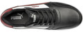 PUMA Safety PUMA Front Court Mens Composite Toe Midsole S3 Work Safety Trainers, top view of black and white safety sneakers with red accents and laces.