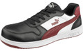 PUMA Safety PUMA Front Court Mens Composite Toe Midsole S3 Work Safety Trainers, black, white, and red athletic safety shoes with cushioned sole and reinforced toe for durable work safety.