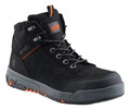 Scruffs Switchback 3 Mens Safety S3 Steel Toe/Midsole Work Ankle Boots, black work boots with steel toe and midsole protection, rugged design, and orange accents for safety.