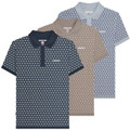 Lambretta Mens Geometric Target Retro Mod Ska Casual Polo Shirt, display of three patterned polo shirts in different colors with geometric target designs.