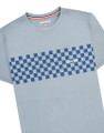 Lambretta Mens Classic Retro Two Tone Panel Mod Ska T-Shirt, light blue T-shirt with a blue checkered panel design across the chest and Lambretta logo.