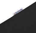 Lambretta Mens Classic Retro Two Tone Panel Mod Ska T-Shirt, close-up view showing the black fabric and Lambretta brand label tag.