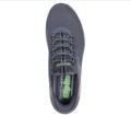Skechers Summits High Range Slip-Ins Mens Casual Smart Trainers, top view of a dark grey athletic shoe with laces, breathable mesh upper, and cushioned collar.