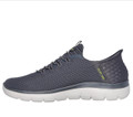 Skechers Summits High Range Slip-Ins Mens Casual Smart Trainers, a sleek dark gray athletic shoe with breathable mesh upper and comfortable white sole.