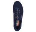 Skechers Summits High Range Slip-Ins Mens Casual Smart Trainers, top view of navy blue slip-on athletic shoes with breathable mesh upper and logo detailing.