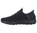 Skechers Summits High Range Slip-Ins Mens Casual Smart Trainers, black slip-on athletic shoe with lightweight breathable mesh upper and cushioned sole.