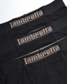 Lambretta Mens 3 Pack Cotton Underwear Trunks Boxer Shorts, black underwear trunks with elastic waistband featuring Lambretta logo.
