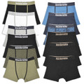 Lambretta Mens 3 Pack Cotton Underwear Trunks Boxer Shorts, assortment of men's cotton boxer briefs in various colors and patterns.