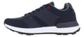 Lambretta Echo Mens Casual Smart Memory Foam Trainers, close-up of navy blue athletic shoes with black and white sole and grey interior lining.
