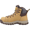 Caterpillar Threshold Rebound Men's Composite Toe Cap Work Safety Boots, rugged tan work boot with black padded collar, metal eyelets, and slip-resistant sole.