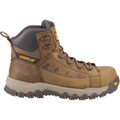 Caterpillar Threshold Rebound Mens Composite Toe Cap Work Safety Boots, rugged tan leather work boot with reinforced toe, waterproof design, cushioned ankle support, and durable rubber outsole for safety and traction.