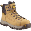 Caterpillar Threshold Rebound Mens Composite Toe Cap Work Safety Boots, durable yellow work boots with black padded ankle collar and rugged rubber outsole for protection and safety.