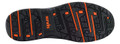 Scruffs Sabatan Mens Safety Composite Toe Midsole Work Ankle Boot, close-up view of the black and orange non-slip, oil-resistant sole with tread pattern.