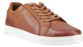 Hush Puppies Madden Mens Casual Lace Up Smart Leather Trainers, stylish brown leather sneakers with white rubber sole, comfortable and versatile footwear for men.