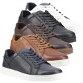 Hush Puppies Madden Mens Casual Lace Up Smart Leather Trainers, collection of five men's leather sneakers in various colors including black, brown, grey, tan, and white, arranged in a row with a white background.