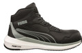PUMA Safety PUMA Zoom Mid Mens S3S Composite Toe/Midsole S1P Safety Work Boots, black with grey accents and white sole, designed for industrial safety and durability.