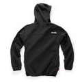 Scruffs Mens Softshell Zip Up Work Warm Hooded Jacket Coat, black waterproof and windproof softshell jacket with hood, full-length zipper, and brand logo on the back.
