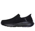 Skechers Equalizer 5.0 Drayze Mens Slip-Ins Casual Smart Trainers, black slip-on athletic shoes with breathable mesh upper and cushioned sole for comfortable everyday wear.