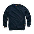 Scruffs Eco Worker Mens Pull Over Pocket Raglan Sweatshirt, navy blue sweatshirt with contrasting raglan sleeves and pockets, featuring orange embroidered and sewn details.