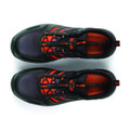 Scruffs Air Mens S3 Safety Bungee Lace Lightweight Composite Trainers, top view of black and red safety trainers with bungee lace system.