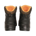 JCB Fastrac Mens Work Safety Composite Toe Midsole Ankle Boots, black work boots with orange padded ankle collar and slip-resistant sole.