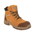 JCB Fastrac Mens Work Safety Composite Toe Midsole Ankle Boots, tan leather work boots with black laces, reinforced toe, cushioned ankle collar, and rugged sole.