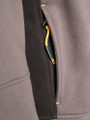 JCB Crew Trade Mens Work Pull Over Sweat Shirt, close-up of the front zipper pocket with yellow zipper pull tab and black zipper.