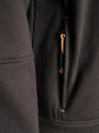 JCB Crew Trade Mens Work Pull Over Sweat Shirt, close-up of the black fleece fabric with a yellow zipper detail.