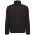 JCB Trade Softshell Mens Zip Up Work Warm Jacket Coat, black waterproof work jacket with full front zipper and high collar.