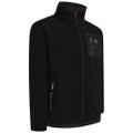 JCB Mens Trade Full Zip Up Work Warm Jacket Coat Fleece, black fleece jacket with zippered pockets and high collar for insulation and protection in work environments.
