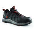 Scruffs Argon Mens Safety Bungee Lace Lightweight Composite Trainers, black and orange safety footwear with breathable mesh upper and slip-resistant sole.