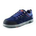Scruffs Halo 3 Mens Safety S3 Lace Up Steel Toe Midsole Trainers, blue suede safety shoes with steel toe cap and anti-slip sole designed for work safety.