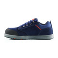 Scruffs Halo 3 Mens Safety S3 Lace Up Steel Toe Midsole Trainers, navy blue safety shoes with black toe cap and grey midsole, featuring lace-up closure and safety toe protection.