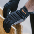Scruffs Trade Work Mens Padded Palm Gloves, durable black work gloves with padded palms and adjustable strap for secure fit.