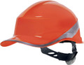Delta Plus Delta-Plus Diamond V Baseball Safety PPE ABS Helmet, safety helmet with orange hard hat design, featuring a gray inner lining and adjustable chin strap for industrial safety.