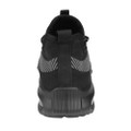 Beeswift Sutton Mens S1P Flyknit Safety Slip On Lightweight Composite Trainers, rear view image showing black slip-on safety shoes with breathable Flyknit upper and sturdy sole.