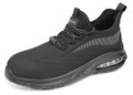 Beeswift Sutton Mens S1P Flyknit Safety Slip On Lightweight Composite Trainers, black slip-on safety shoes with cushioned ankle support and air-cushioned sole for safety and comfort.