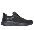Skechers Bobs Squad Chaos Tough Walk Mens Slip-Ins Casual Trainers, black athletic slip-on sneaker with breathable mesh upper and cushioned sole.