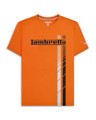 Lambretta Mens Fade Racing Stripe Retro Mod Ska Casual T-Shirts, orange T-shirt with racing stripe design and Lambretta branding.