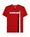 Lambretta Mens Fade Racing Stripe Retro Mod Ska Casual T-Shirts, red short sleeve T-shirt with bold black and white racing stripes and Lambretta logo.