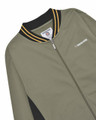 Lambretta Mens Vintage Track Jacket SKA MOD Scooter Coat, olive green bomber jacket with black and yellow striped ribbed collar and silver zipper.