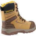 Caterpillar Striver XL 8" Mens Side Zip Waterproof S7 Safety Ankle Boots, yellow work boots with brown accents, protective toe, side zipper closure, rugged outsole, and padded ankle support.